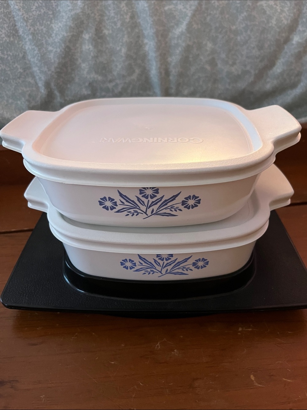 Corningware White Ceramic Casserole Dishes with Blue Floral Accents